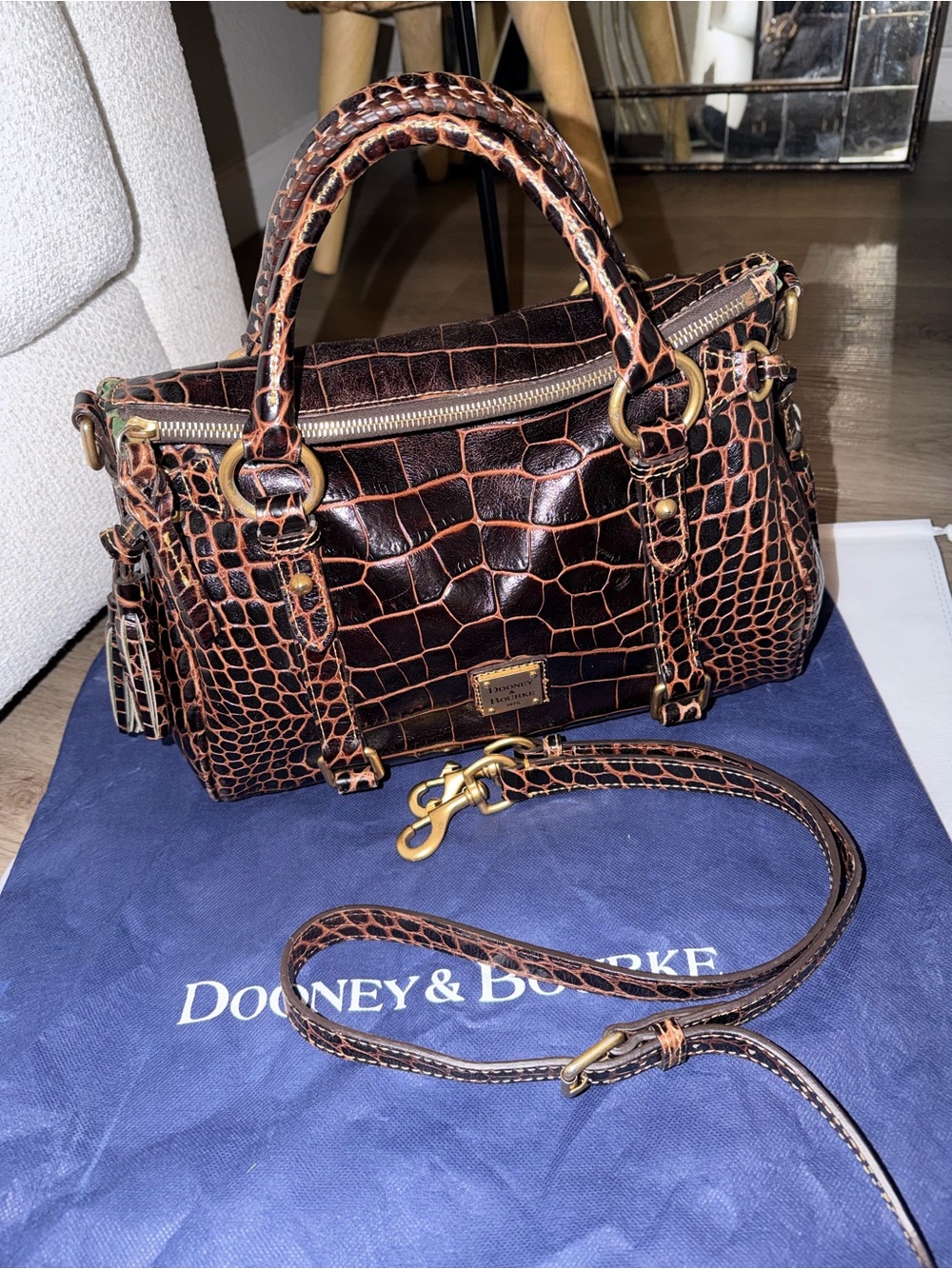 Dooney & Bourke Croco Fino Florentine Satchel with Brass Hardware
